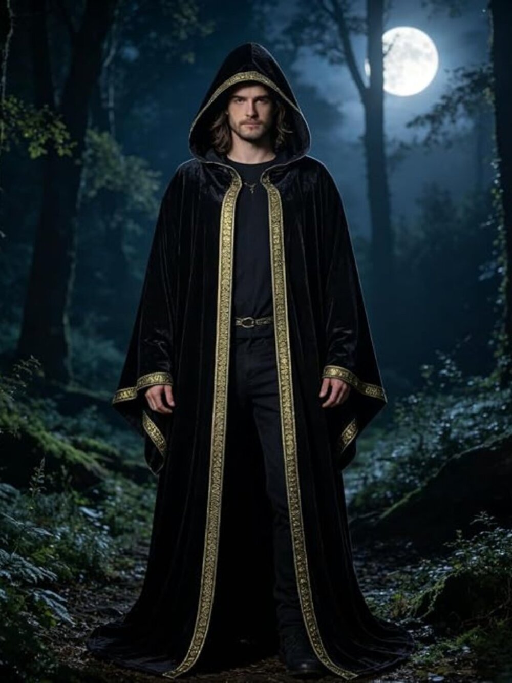 NWT Unisex Adult Wizard Hooded Cloak/Velvet Cape Size Medium - Picture 2 of 9